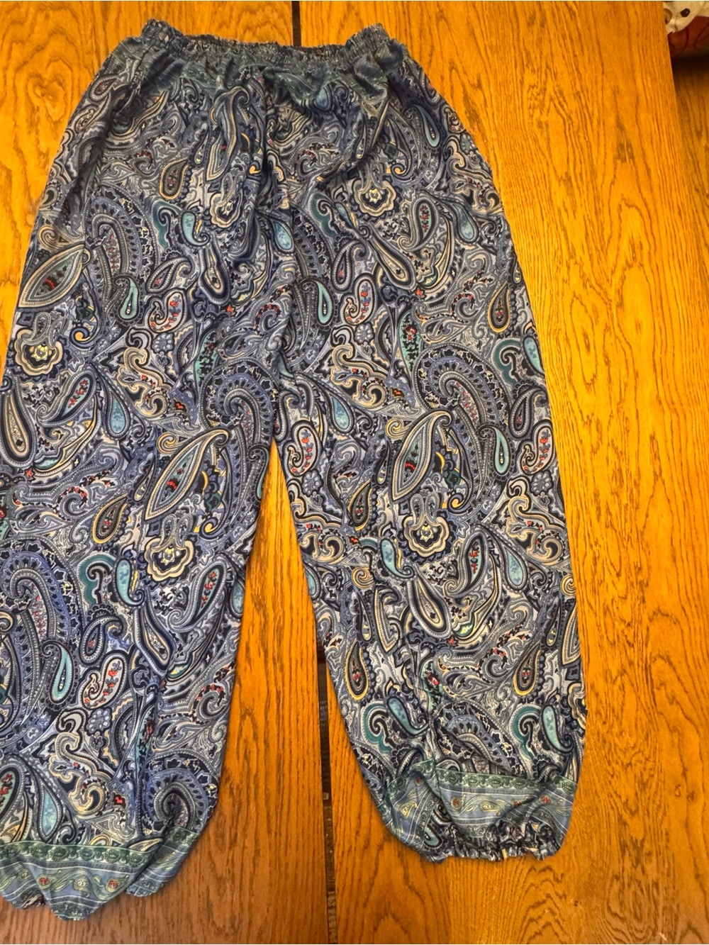 Silk Harem Pants Blue Paisley Elastic Waist Pants Boho Avant Garde Art Chic